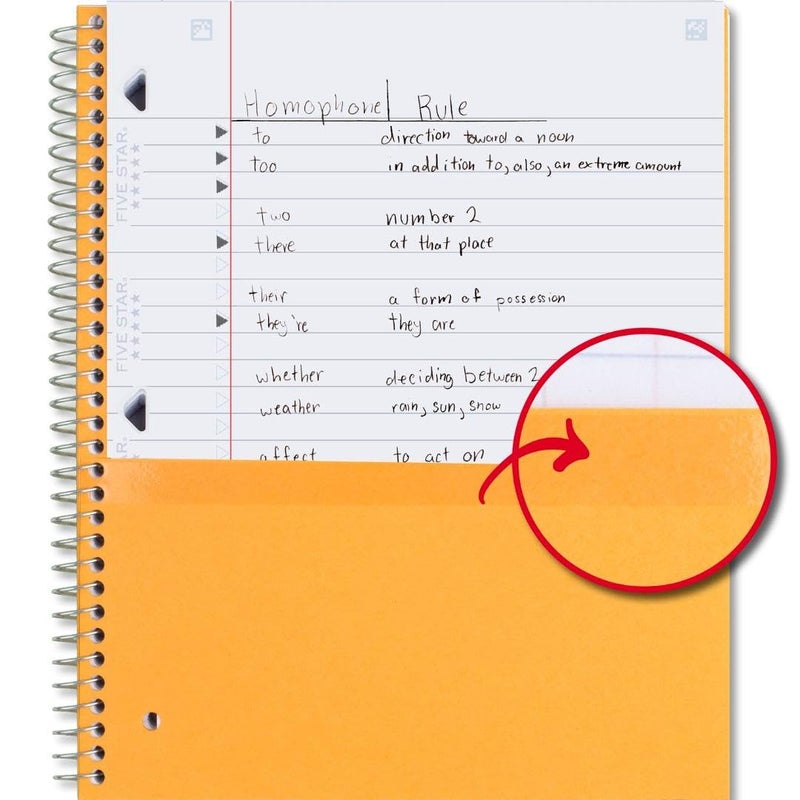 Five Star Spiral Notebook + Study App, 1 Subject, Wide Ruled Paper, 8" x 10-1/2", 100 Sheets, Fights Ink Bleed, Water Resistant Cover, Vivid Yellow (930010CJ1) - Image 4
